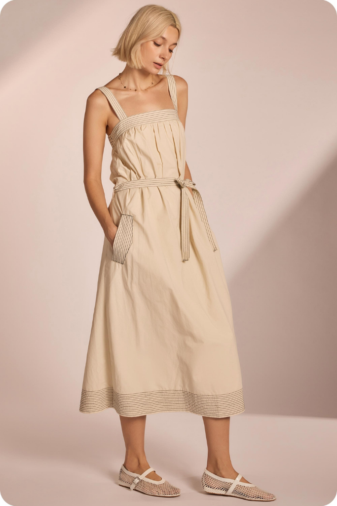 Joann Contrast Stitch Midi Dress