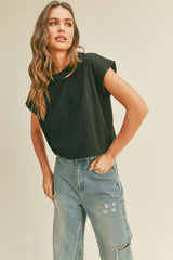 Blair cuff sleeve tee in black