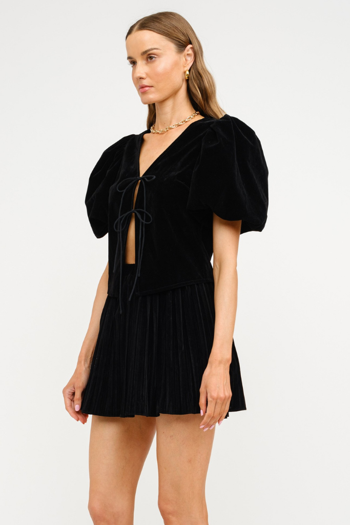 Stella Velvet Tie Front Top in Black