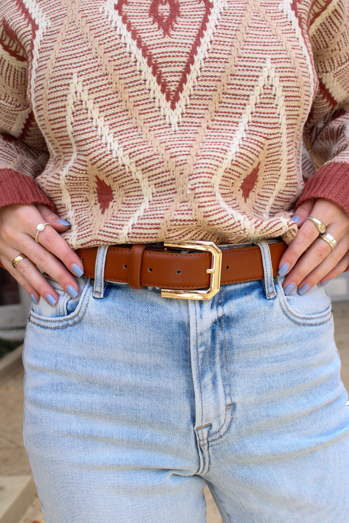 Lucy Pleather Belt in Cognac