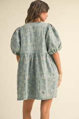 Zinnia Denim Damask Babydoll Dress