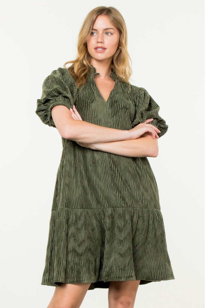 Aria Corduroy Puff Sleeve Dress