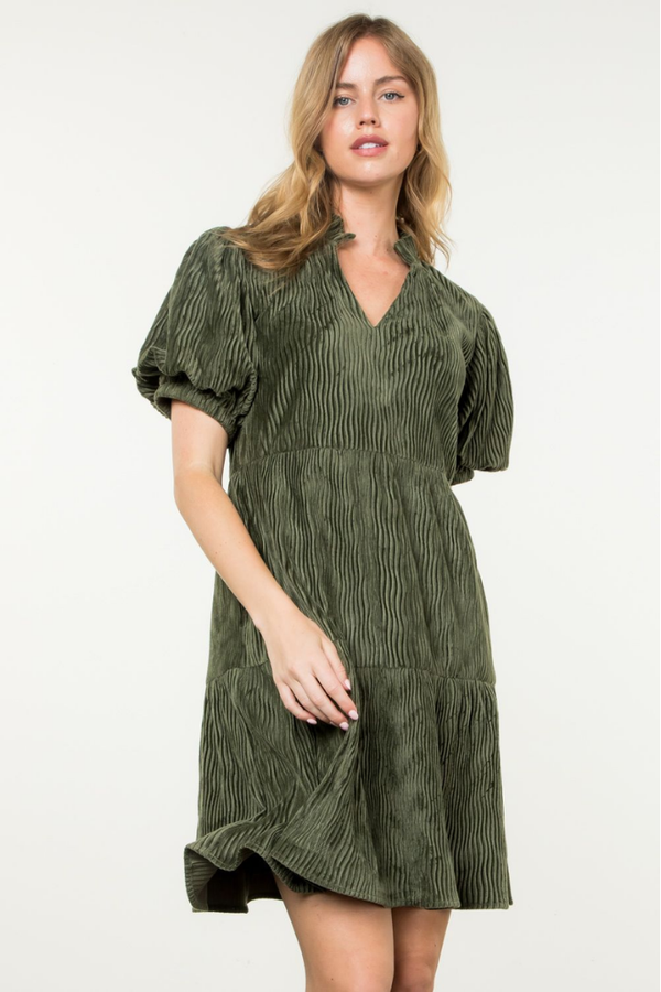 Aria Corduroy Puff Sleeve Dress