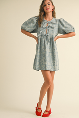 Zinnia Denim Damask Babydoll Dress