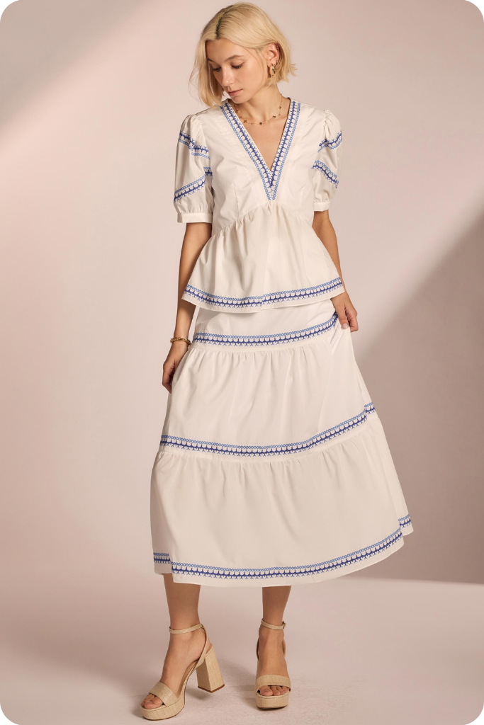 Julie Stitch Stripe Midi Skirt