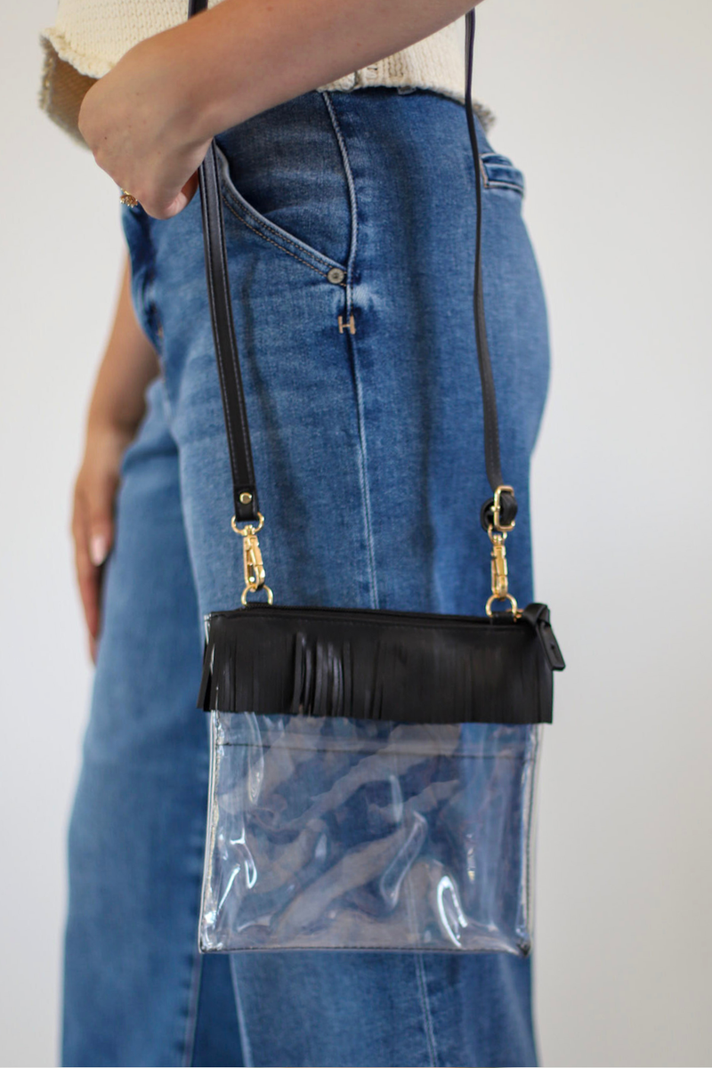 Amy Fringe Clear Mini Bag In Black