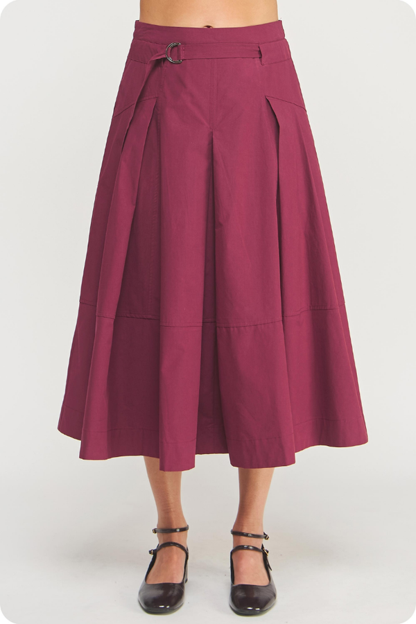 Liana Belted Midi Skirt in Dark Cherry