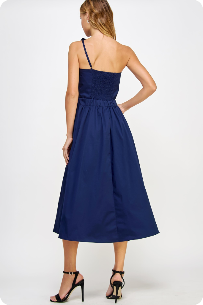 Sofia Cut Out Bow Midi Dress in Navy