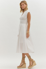 Elizabeth Zip Front Midi Dress in Off White