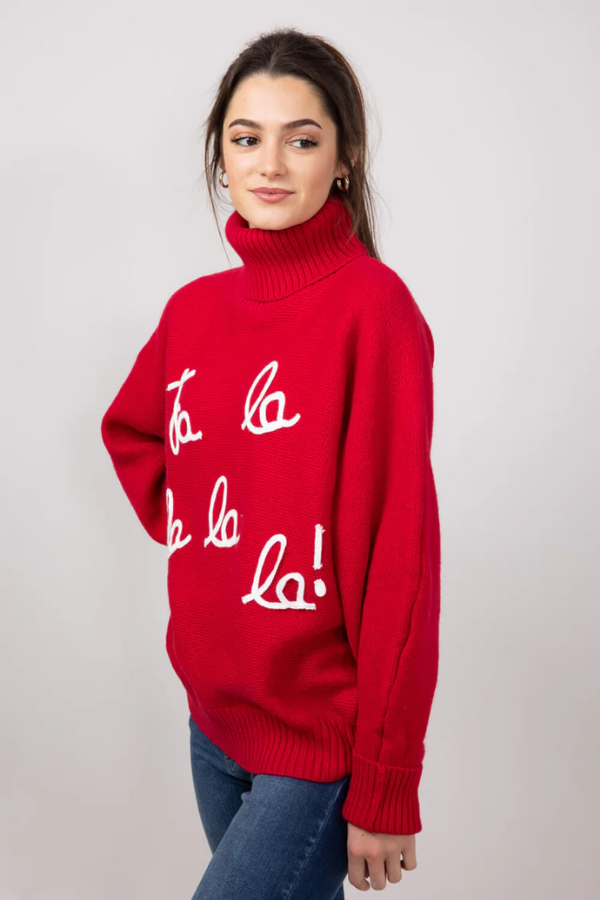 Fa La La Turtleneck Sweater in Red