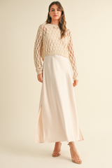Cora Two Piece Satin Sweater Maxi Dress