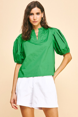 Willa Puff Sleeve Top in Kelly Green