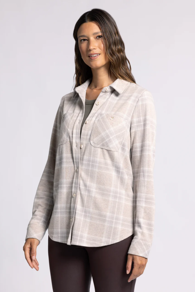 Lewis Plaid Shirt Jacket in White Dove