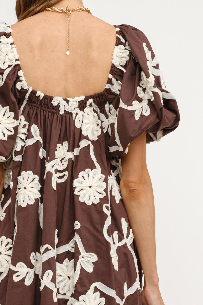 Short and Sweet Embroidered Mini Dress in Brown