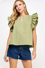 Magnolia Flutter Sleeve Top in Olive