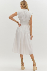 Elizabeth Zip Front Midi Dress in Off White