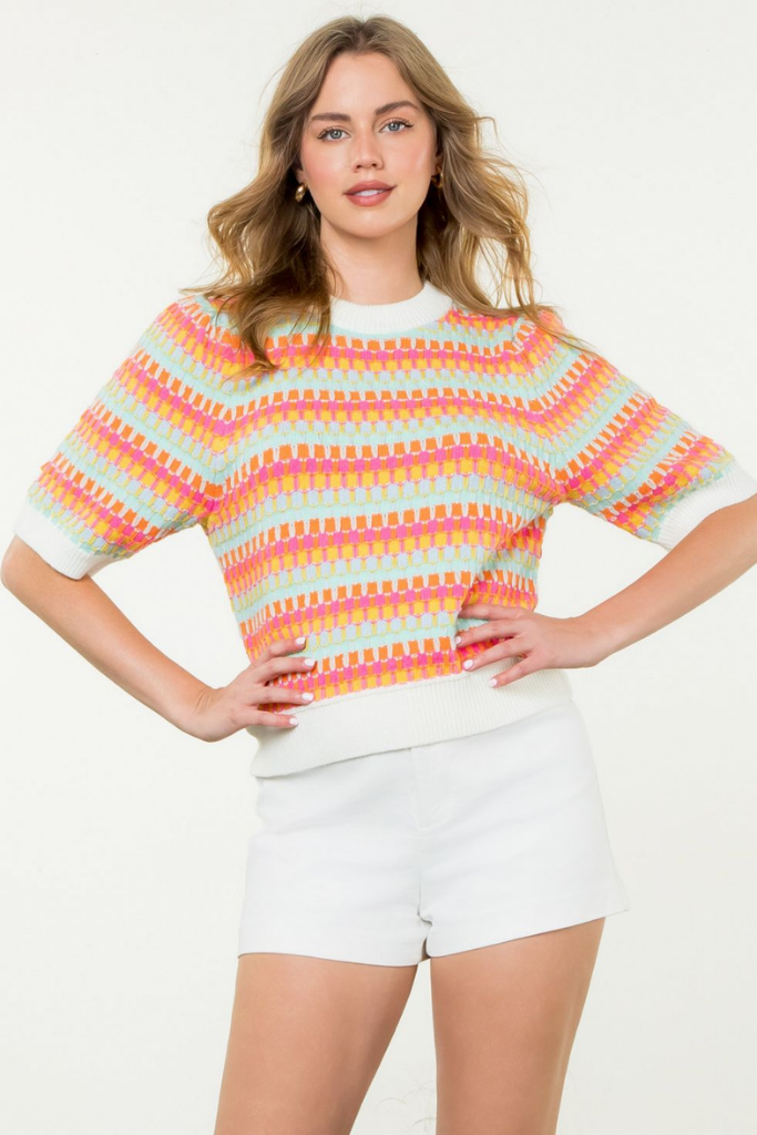 Daisy Stripe Short Sleeve Sweater