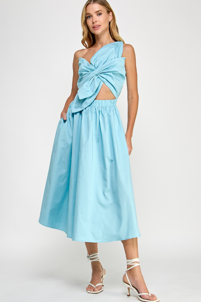 Sofia Cut Out Bow Midi Dress in Sky Blue