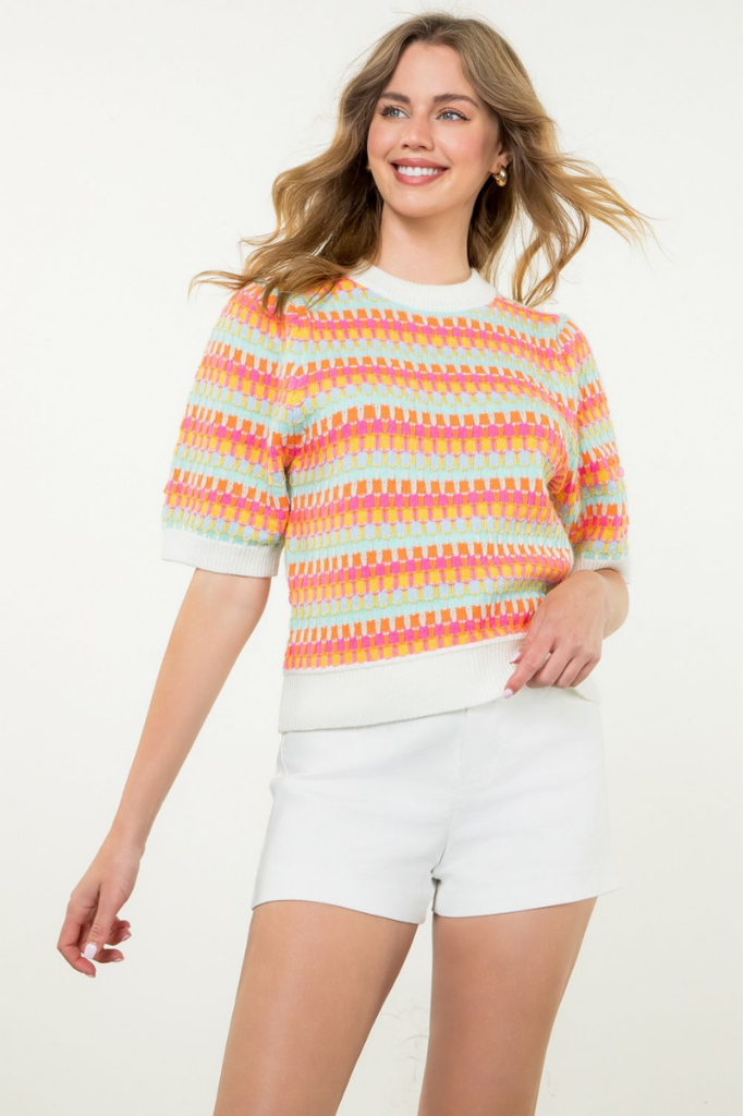 Daisy Stripe Short Sleeve Sweater