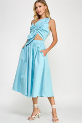 Sofia Cut Out Bow Midi Dress in Sky Blue