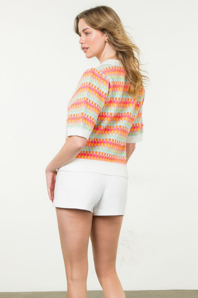 Daisy Stripe Short Sleeve Sweater