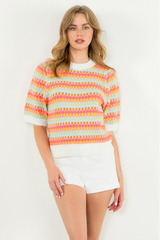 Daisy Stripe Short Sleeve Sweater