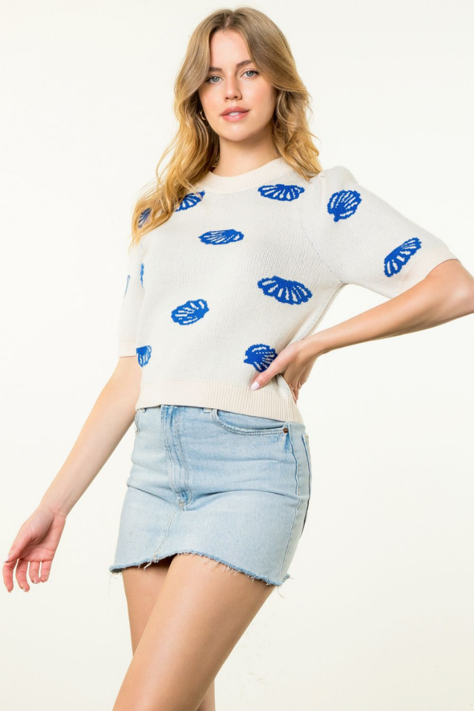 Sally Seashell Short Sleeve Sweater