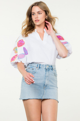 Skye Seersucker  Embroidered Top