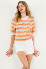 Daisy Stripe Short Sleeve Sweater