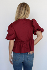 Emma Tie Front Top In Burgundy