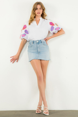 Skye Seersucker  Embroidered Top
