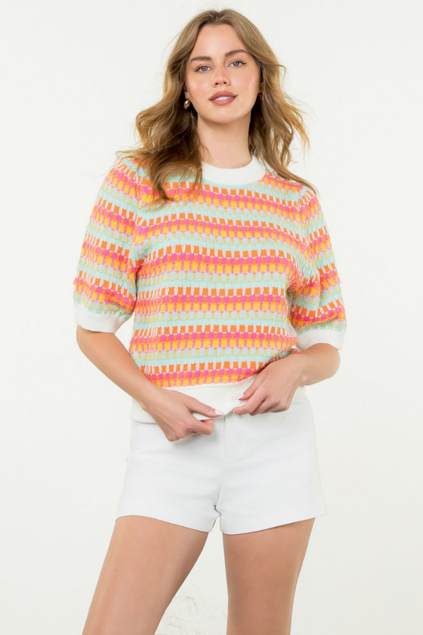 Daisy Stripe Short Sleeve Sweater