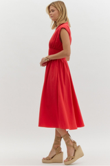 Elizabeth Zip Front Midi Dress in Red