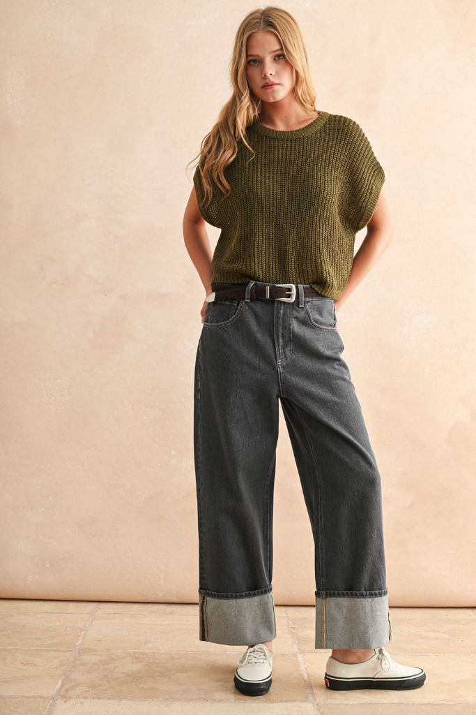 Maggie Cap Sleeve Sweater in Olive