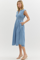 Elizabeth Denim Zip Front Midi Dress