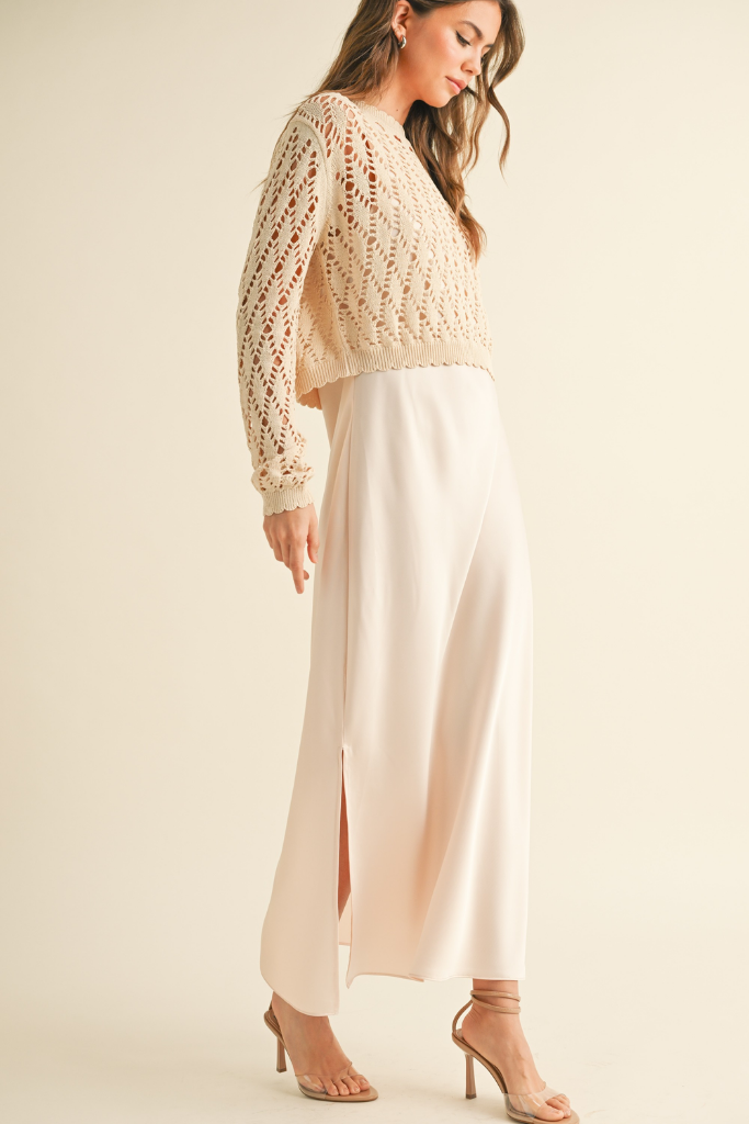Cora Two Piece Satin Sweater Maxi Dress