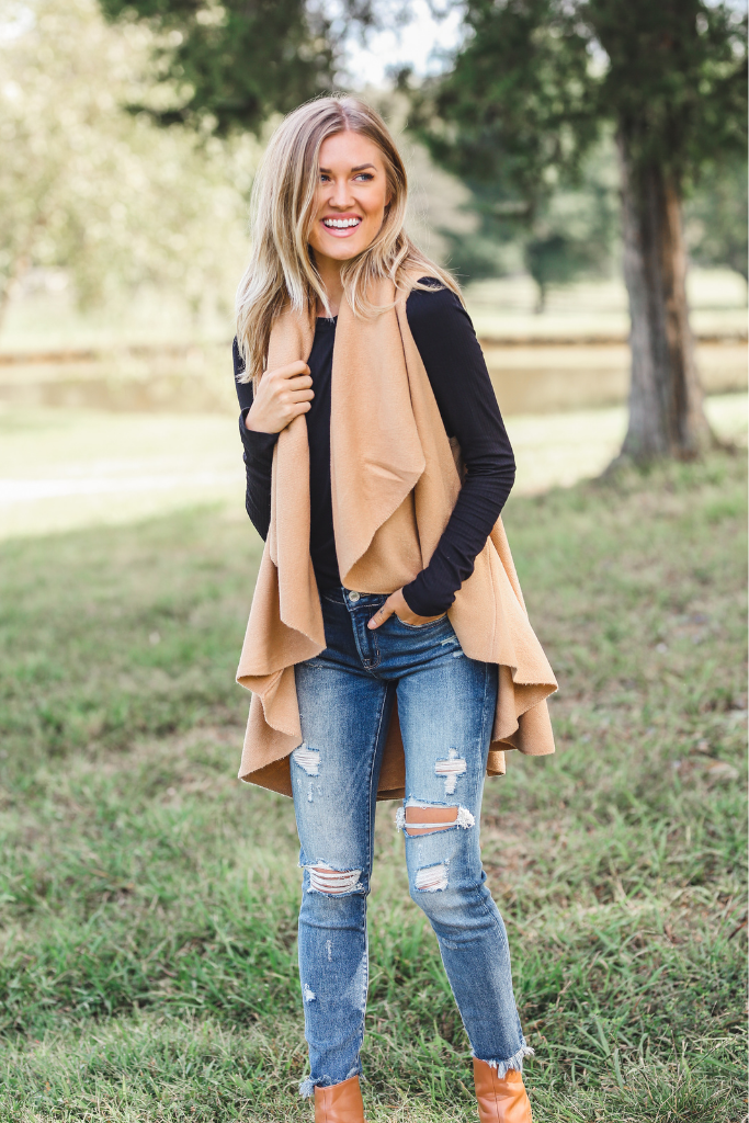 Perfect Shawl Vest in Camel