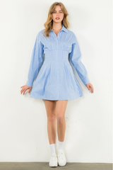 Isla Stripe Long Sleeve Dress in Light Blue