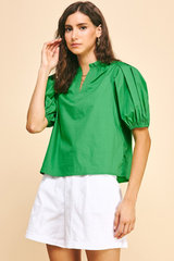 Willa Puff Sleeve Top in Kelly Green