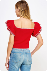 Maya Flutter Sleeve Top in Red