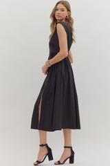 Elizabeth Zip Front Midi Dress in Black