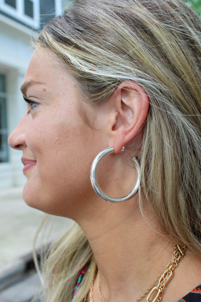 Evangeline Tube Hoop Earring in Silver