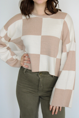 Groovy Baby Checker Sweater in Taupe