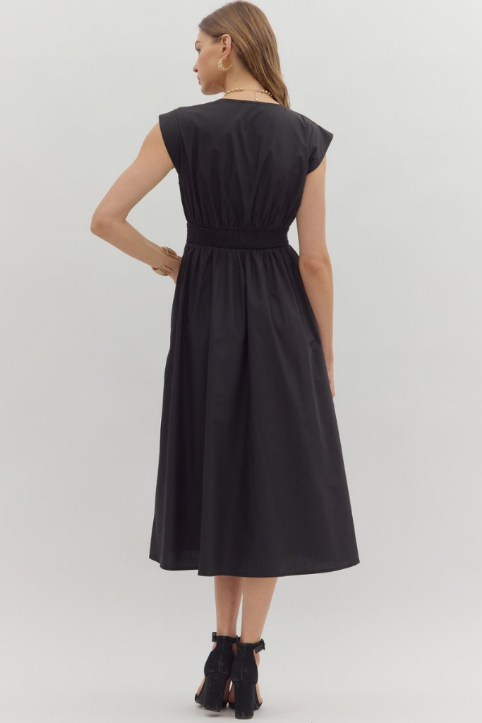 Elizabeth Zip Front Midi Dress in Black