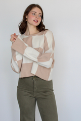 Groovy Baby Checker Sweater in Taupe