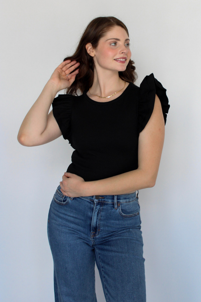 Asher Flutter Sleeve Top In Black