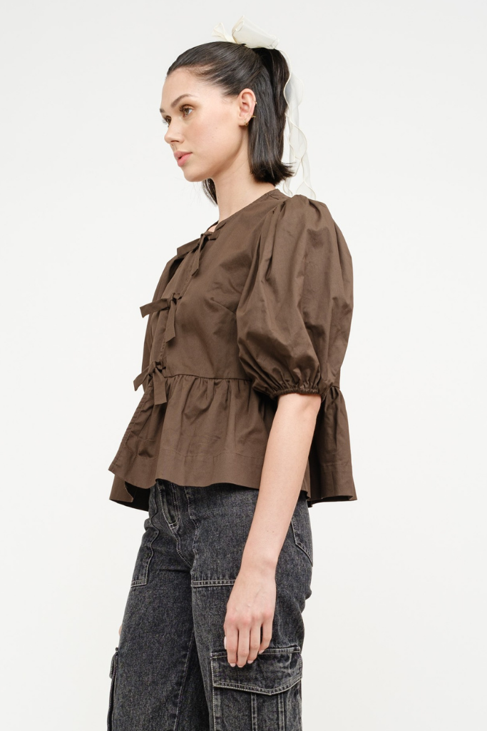 Emma Tie Front Top in Olive