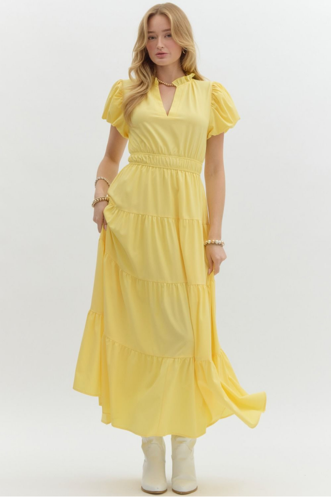 Heidi Tiered Maxi Dress in Lemon