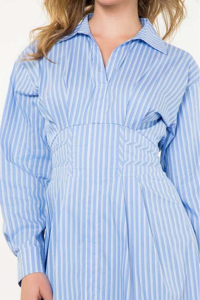 Isla Stripe Long Sleeve Dress in Light Blue