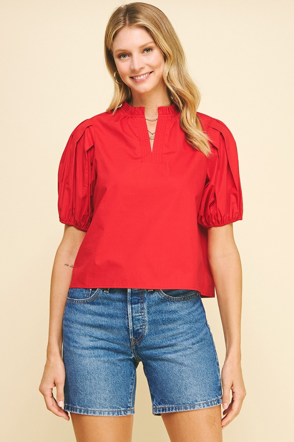 Willa Puff Sleeve Top in in Fire Red